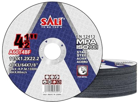 SALI 25 Stück Trennscheibe 115 Metall Ø 115 x 1,2 x 22,23 mm Trennscheiben für Winkelschleifer Metall, Stahl, Edelstahl Betrieb bis zu Drehzahlen Schneidscheiben Flexscheiben 13300 und 80 M/S