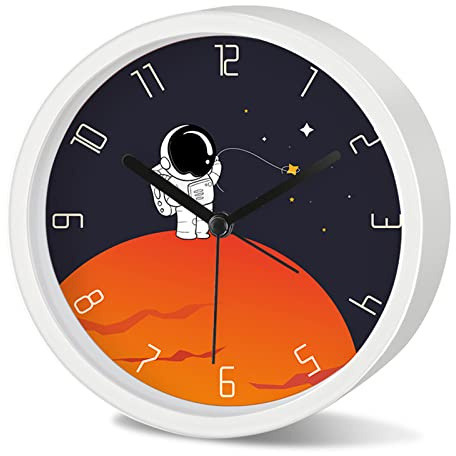 Despertador infantil, diseño de astronauta, sin tictac, analógico, despertador de viaje para niños y niñas (A, redondo)