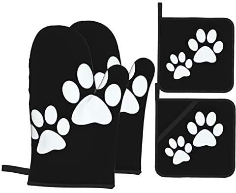 YUMEBLTD Ofenhandschuhe, weißer Hundepfoten-Backhandschuh und Topflappen für Küche, Kochen, Backen, Grillen