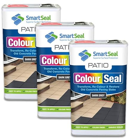 SmartSeal Patio ColourSeal - Dark Grey, 3 x 5L - Superior Patio Paint to Colour & Restore Old Concrete Paving Slabs. Easy to Apply Outdoor Floor Paint & Sealer for Concrete Paving & Flagstones
