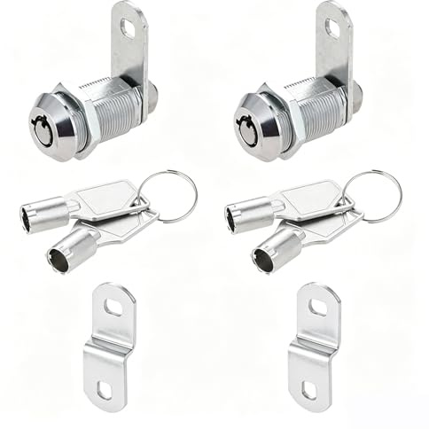 DRELD 2 Set Röhrenförmige Nockenschlösser 27mm mit 4 Schlüsseln Tubular Cam Lock mit 2 Riegelzähne Gewinde-Nockenschloss für Schublade Schrank (Silber, gegenseitig aufschließen)
