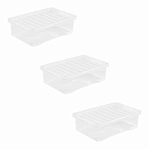 JMS we create smile (𝐒𝐞𝐭 𝐨𝐟 𝟑) Clear Plastic Transparent Storage Box with Lid | Crystal Clear Storage Container, Shoe box under bed Storage boxes (32 Litre)