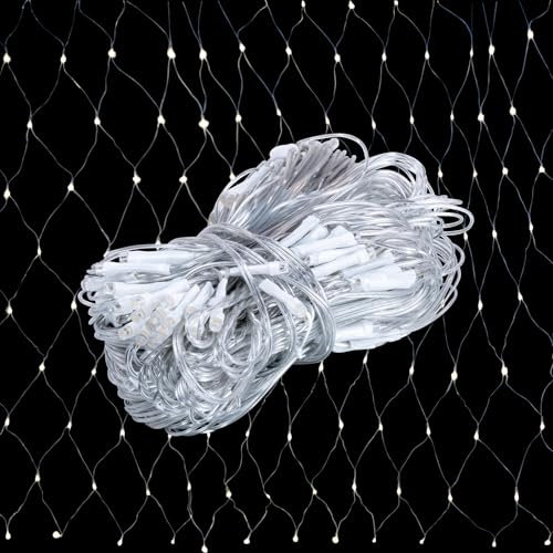 CUQOO Premium 200 LED Mains Powered Net Lights in Cool White | Outdoor Curtain Lights for Your Home & Garden | Perfect for Outdoor Parties, Christmas Parties, Patio, Gazebo, Garden Decoration & More