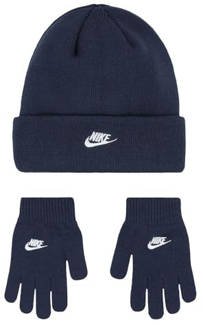 Nike Kinder Futura Beanie und Handschuhe Set, Obsidian, 8/20 Jahre