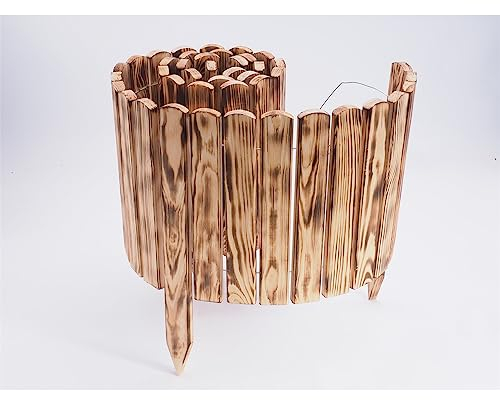 VOSS.garden Steckzaun 200x30cm Holz-Gartenzaun Beetumrandung, geflammt, Zaun, dekorativer Zaun, Gartendeko, Deko, Mini-Zaun, flexibel, Umzäunung für Beete