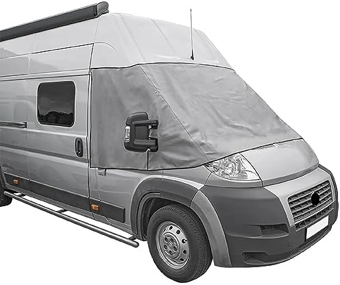 Preiswert&Gut Frontscheibenabdeckung Wohnmobil kompatibel mit Fiat Ducato X250 Peugeot Boxer Citroën Jumper UV-Schutz Isolierung gegen Hitze und Kälte magnetische Befestigung Türmontage Weiß