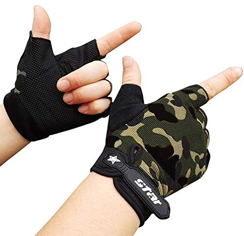 Generisch Handschuhe Schwarz Lang Satin Half Sports Gloves Fitness Radfahren Herren Antiskid Finger Bike Handschuhe Brauthandschuhe (Camouflage, M)