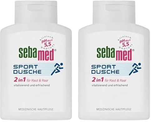 2 Stück Vorteilspack SEBAMED Sport Dusche 2 in 1, Shampoo & Duschgel, für Männer und Frauen, schonende Reinigung für sportstrapazierte Haut, ohne Mikroplastik, 2 x 200 ml