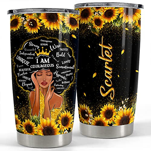 Insulated Travel Mug 590ml Thermal Coffee Cup Reusable Thermo Cup for Sister Birthday Mom Personalized Black Qu-EEN Tumbler Sunflower Custom Name