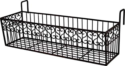 ecosoul Blumenkasten BALCONI Metall Blumenkorb H/B/T 18,5/64/19,5 cm Eisen, dunkelrostfarben lackiert zur Befestigung am Zaun Balkongeländer länglich rechteckig