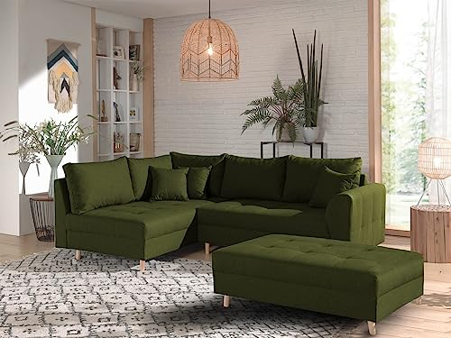 Rune – Ecksofa – mit hocker – 4-Sitzer – skandinavischer Stil – Links Olivgrün
