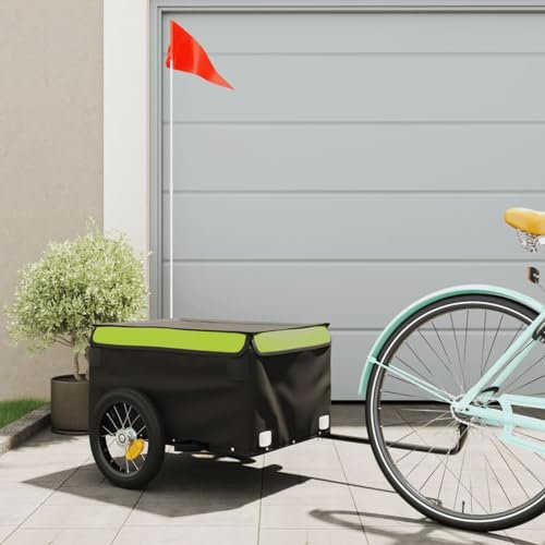 Gecheer Cykeltrailer svart och grön 30 kg järncykel trailer lastcykel släpvagn camping bagage förvaring transportväska