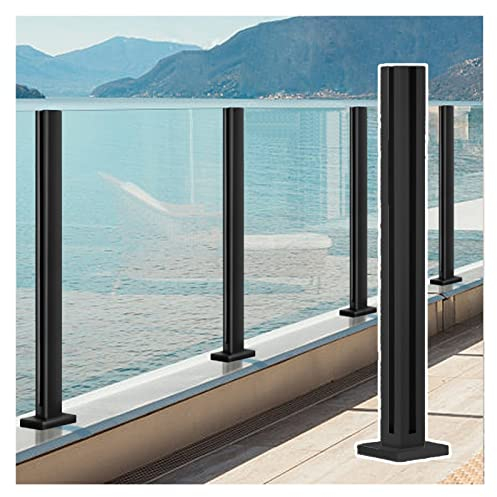 Geländerpfosten aus schwarzem Metallglas, Treppen-/Plattformkorridor-Glasbalustradensystem für 8–12 mm Terrassenkanal/Landungsgeländer/Deckeingang (Farbe: Farbe Grau, Größe: 115 cm/45,3 Zoll
