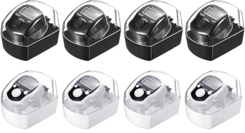 Hitopin 8 st elektronisk fingerräknare, LED elektronisk handhållen pekdisk, 5-siffriga räknare med låda, knäspår handhållen räknare, för golf sport fitness träning lager (vit, svart)