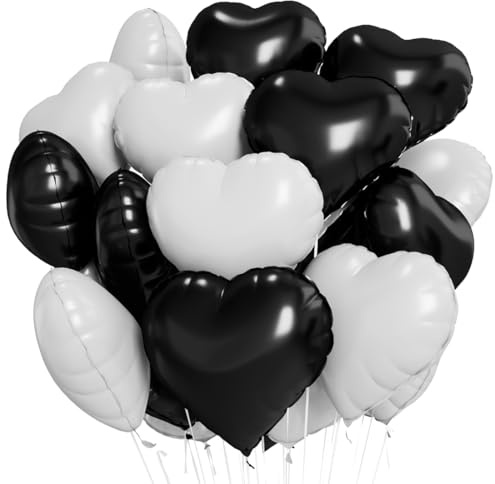 Herz Folienballon 24 Stück,Schwarz Weiß Herz Helium Luftballons,Heliumballon Herzen,Herzluftballons,Herzform Folienluftballon Herzballons für Geburtstag Hochzeit Valentinstag（Schwarz Weiß）