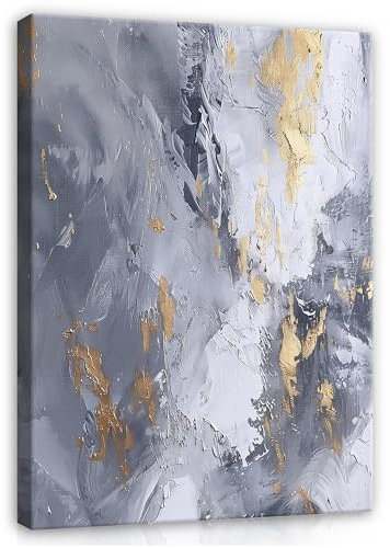 WallArena - Cuadros en lienzo - Abstracto - 80x120 cm Cuadros en Lienzo - Cuadro en Lienzo - Mural XXL Grande Murales para Sala de Estar Dormitorio Sala de Estar Impresión Artística Moderna - Gris Oro
