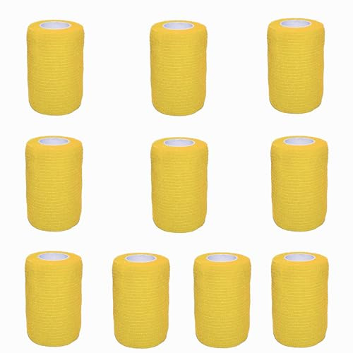 10 Rollen Selbstklebender Verband Elastische Binde Wasserfest Selbsthaftende Bandage Verbandsmaterial Fixierbinde für Knie Beine Hand Wrist und Sprunggelenk 7.5cm x 4.5m (Gelb)