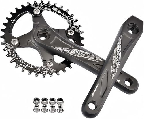 Quadratische Konische Fahrrad-Kurbelgarnitur, 170/175 Mm, Mountainbike-Kurbelgarnitur, 104/64BCD, 32T/34T/36T/38T/40T/42T, Einzelnes Kettenblatt, MTB-Kurbelarm-Set Black,36T/175mm