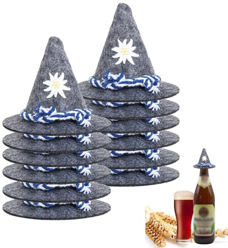 HsentimenH 12 Stück Mini Oktoberfest Hut Klein Filzhut Seppelhut Bayrische Deko Oktoberfest Deko Mini Trachtenhut Tischdeko Bayrische Bier Dekoration für Karneval, Oktoberfest, Kostümparty Halloween