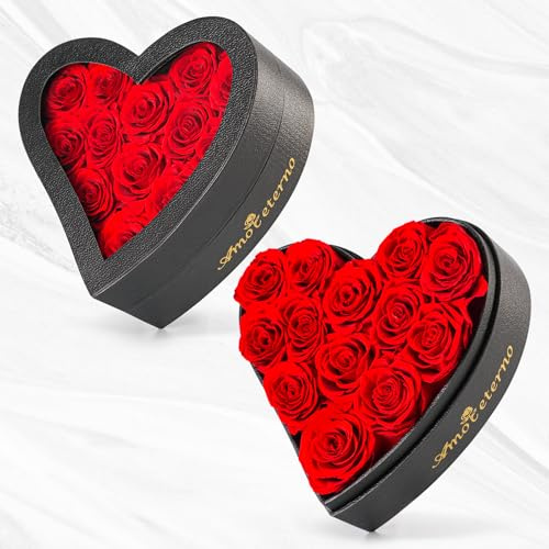 Amoueterno Flower, Forever Roses in A Box, Fresh Flowers, Birthday Gifts for Her, Women, Mom, Girlfriend, Wife, Grandma,Red Forever Roses