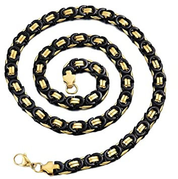 Tolldek Männer Kette 45cm, Byzantine Königskette Herren Gold Schwarz Metallkette Edelstahl Breit 6.5MM, Freundschaftsketten Jungen Hip Hop für Herren