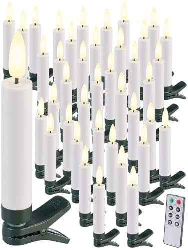 Lunartec Weihnachtskerzen: 40er-Set LED-Weihnachtsbaumkerzen mit Dochten und Flammen-Effek, weiß (LED Weihnachts Kerze, Christbaumkerzen, 3D)