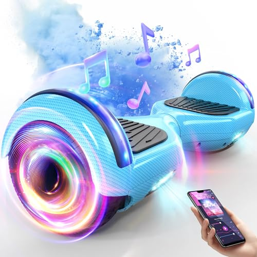 Hoverboard, Electric Scooters with Bluetooth & 6.5 Flash Wheels & LED Headlights Fender Lights, All Terrain for Girls Boys Kids Ages 5+, A02C-Blue