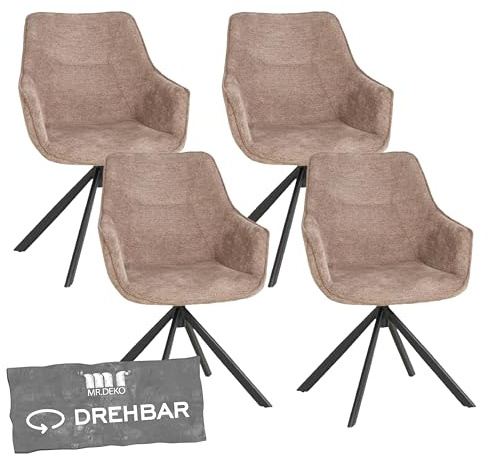 MR. DEKO Diningsessel 4-er Set San Carlo | drehbarer Esszimmerstuhl mit Armlehnen & Rückenlehne | 4 Moderne Polstersessel mit Schaumstoffkern | Drehstuhl 360 Grad | Essstuhl stabil und ergonomisch