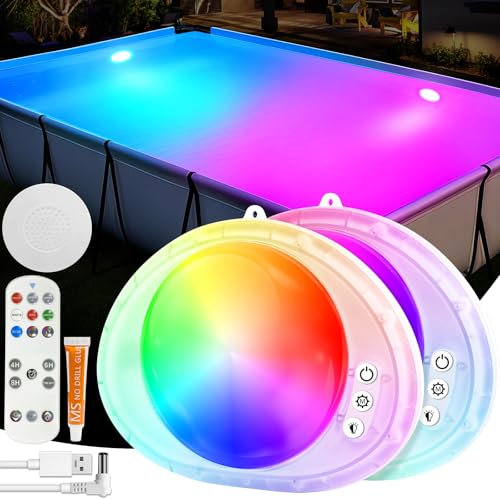 DeeprBlu 2025 Luces Piscina Sumergibles Sin Cable con Control Remoto, Luz Subacuáticas Piscinas Recargable, Luz Piscinas Iman con Collante, Impermeables Luces LED Sumergibles para Bañera - 2 Piezas