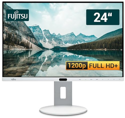 Fujitsu Display P24-8 WE 24 Zoll Business Computer Monitor, Desktop Gaming Monitor, Full HD+ (DisplayPort - DVI - HDMI - Lautsprecher - USB-HUB - VESA), PC Bildschirm, marmorgrau (Generalüberholt)