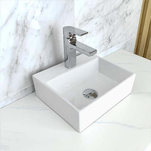 NUESTRA VIDA Lavabo Sobre Encimera, Lavabo de Cerámica Rectangular con 1 Orificio para Grifo, 330 × 290 × 110 mm, Blanco