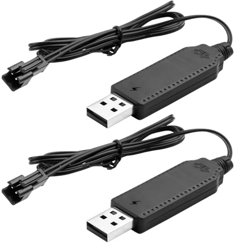 Rc Battery Charging Cable 2pcs Sm-2p Plug Usb Charging Cord 3.6v 3.7v for Lipo Rechargeable Charging Cable with Led Indicator for Remote Control Aircraft Drone Tank Trucks Trains Boat Toys
