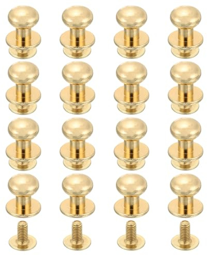 QUARKZMAN 16 Stück Leder Nieten Hohlnieten Schraubnieten für Leder Kugelkopf Stollen Schraube Rücken 8mm Rundkopf Knopf Nippel Schraubniete für DIY Lederhandwerk Handtaschen Schuhe, Hellgold