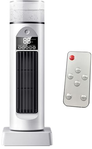 Torre de aire acondicionado acondicionado, ventilador de aire acondicionado portátil, oscilante silencioso, sin aspas, con control remoto y tanque de agua, humidificador de 6 velocidades para