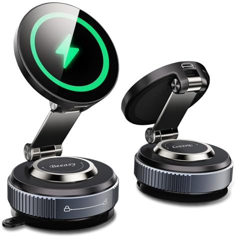 Beeasy for Magsafe Car Mount Charger, [Vacuum Suction Cup] 360° Adjustable 15W Fast Charging Magnetic Wireless Car Charger for Dashboard, Magnetic Car Mount for Phone 17/16/15/14/13/12 Series