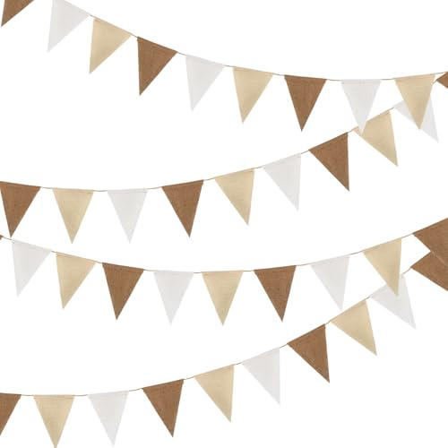 Wimpelkette Boho Outdoor 12 Meter Girlande mit 36 Wimpeln in Braun & Beige – Rustikale Stoffgirlande für Garten, Hochzeit, Geburtstag, Baby Shower