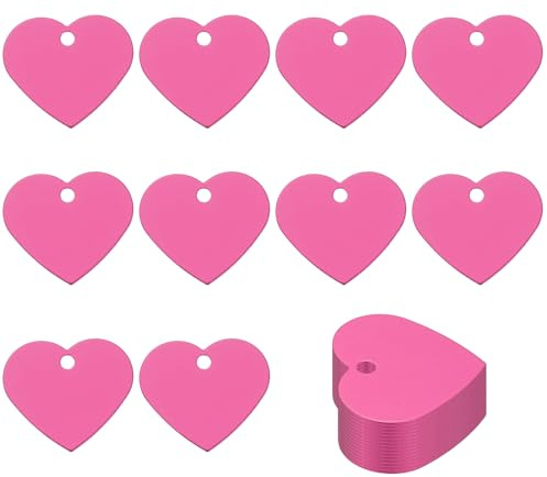 PATIKIL Targhette In Metallo Stampa A Cuore 1.3x1.5, 25 Pezzi Targhette In Alluminio Anodizzato Vuote Per Incisione Laser ID Cane Con Foro animale domestico DIY Decorativo, Rosso Rosa
