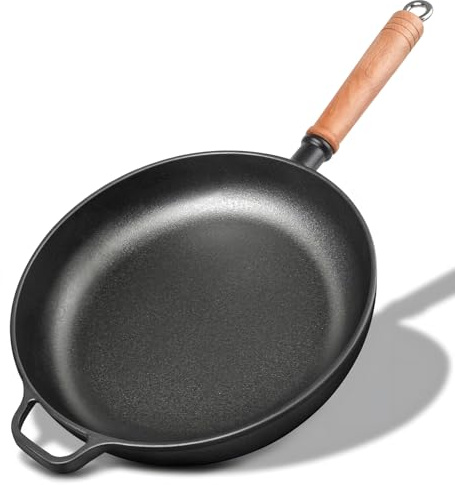 Bachdomc 12 Cast Iron Skillets with Removable Wooden Handle, Pre-Seasoned Frying Pan for Stove, Oven, Grill & Campfire Cooking (1, 12)