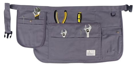 MIKI WELL Work Tool Belt Bag with 10 Pockets - Cotton Adjustable Unisex Waist Apron Tool Storage Belts for Gardeners, Electricians, Mechanics & DIYers (Grey)