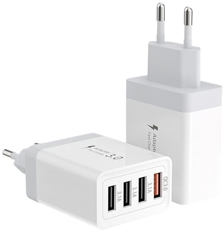 2pcs 33W Prise USB Multiple 4 Ports | Prise Chargeur Rapide Multiprise Adaptateur Secteur, Chargeur Multi USB A pour Téléphone