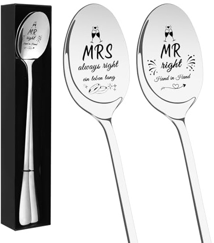 2 cucchiai di nozze regalo per sposi e sposi con incisione, regalo di nozze d'argento, regalo di fidanzamento, cucchiaio di anniversario, San Valentino