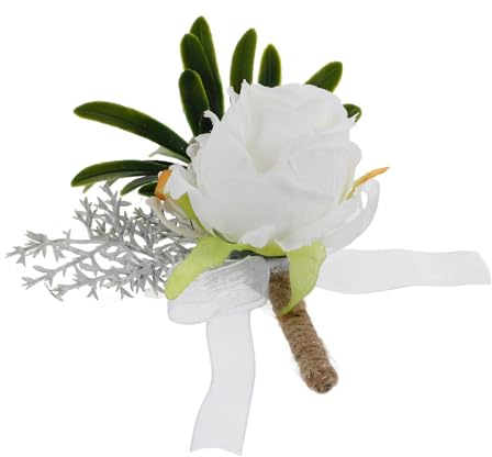 OUNONA Ansteckblume Bräutigam Künstliche Weiße Rose Hochzeitsaccessoire Trauzeugen Dekoration Elegant Formbeständig