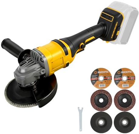 Meuleuse d'angle Compatible avec Dewalt 18V/20V batterie, Sans Balais Électrique Meuleuse d'angle 125 mm, 11800 tr/min, vitesse variable, tronçonneuse pour meuler, polir (sans batterie) (DW Gelb)