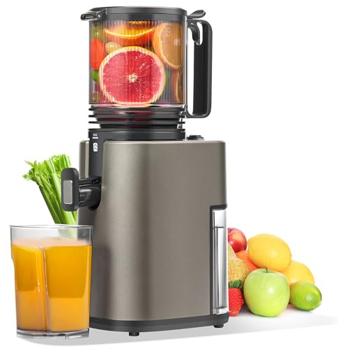 Extractor de Zumos y Verduras, Apertura de 14cm y Capacidad de 2L, Cold Press Slow Juicer Machine, Montaje y Limpieza Rápidos (Grigio opaco)