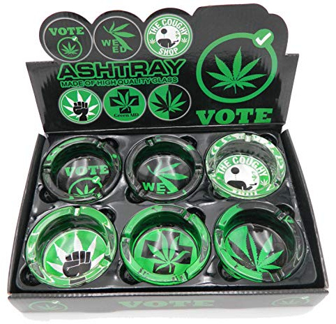 Glass Home Ashtray – Smoking Accessories Tray Weed-themed Gifts Ashtray Set of 6 (Black & Green)