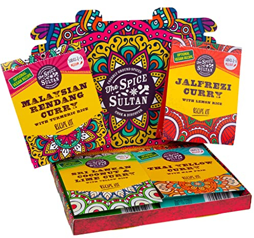 The Spice Sultan Curry Discovery Gift Set, 4 x Spice Recipe Kits Packaged in Our Stunning Gift Box, Vegan Friendly, Gluten Free, Sugar Free, Food Gift