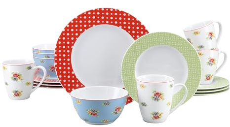 CreaTable, 22508, Serie EMILY, 16-teiliges Geschirrset für 4 Personen, Kombiservice aus Porzellan, spülmaschinen- und mikrowellengeeignet, Made in Europe