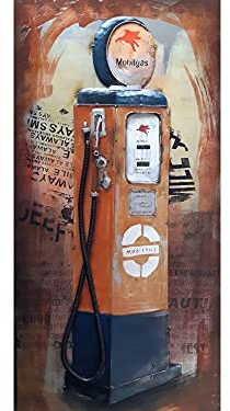 H. Packmor GmbH 3D Metallbild Wanddekoration Wandbild Zapfsäule Metall antik Shabby 60x120 cm