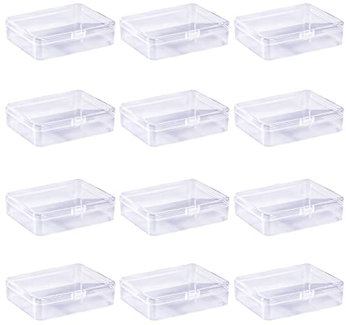 LJY 12 Pieces Rectangular Empty Plastic Storage Containers with Lids for Small Items and Other Craft Projects, 115 x 85 x 28 mm (Transparent)