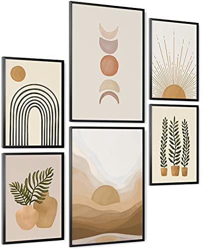 mojoliving® Moderne Wandbilder Poster Set | Boho Bilder Collage Wanddeko Wohnzimmer | 2x A3 und 4x A4 ohne Bilderrahmen Wand Deko Schlafzimmer Fotowand MS3
